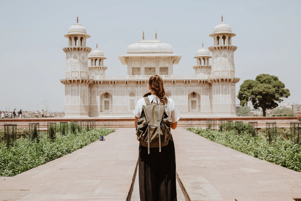 A woman traveller exploring a Mughal monument